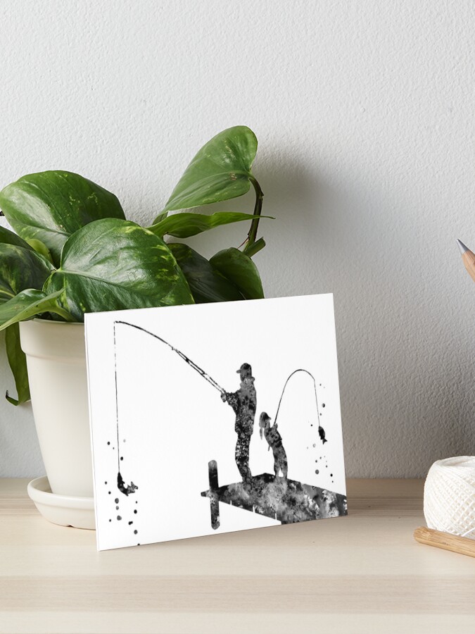 Daddy's little fishing buddy, fisherman, father and daughter fishing | Art  Board Print