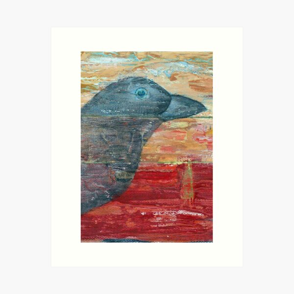 Watchful Raven on Red Art Print