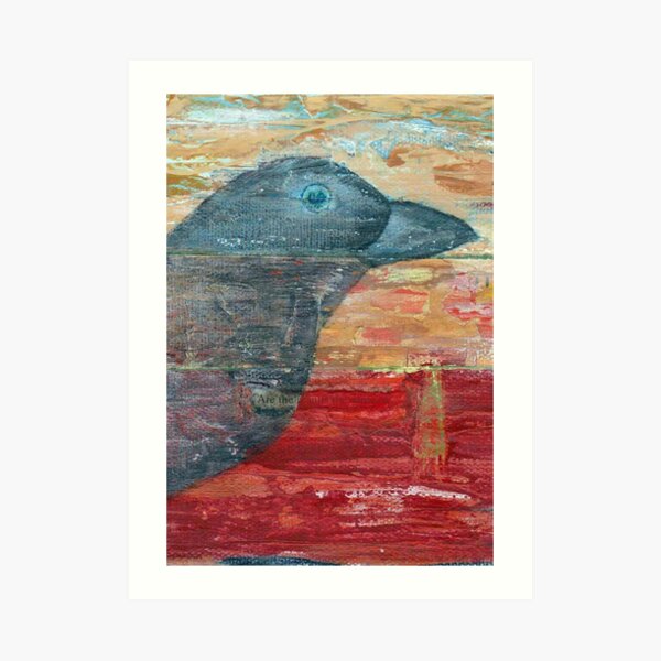 Watchful Raven on Red Art Print
