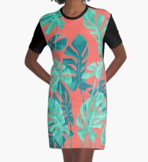 Monstera verlässt lebende Korallen. T-Shirt Kleid