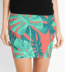 Monstera leaves on living coral. Mini Skirt