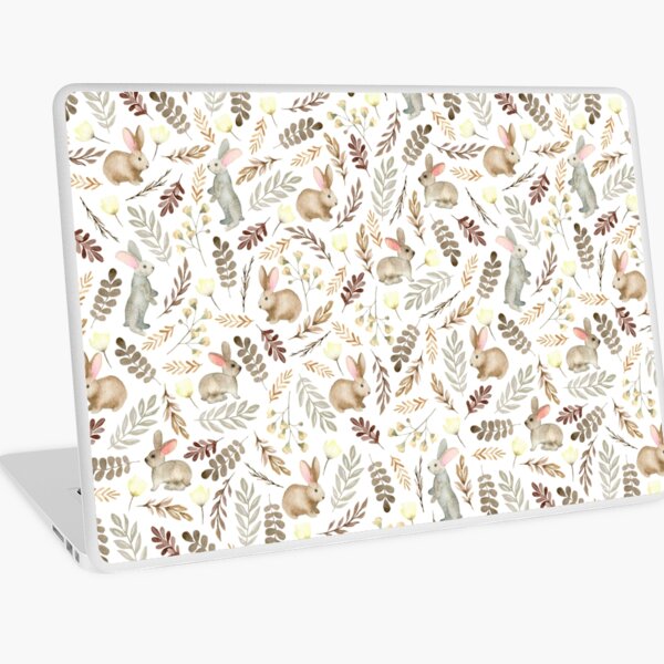 Cute rabbits. Vintage white pattern Laptop Skin