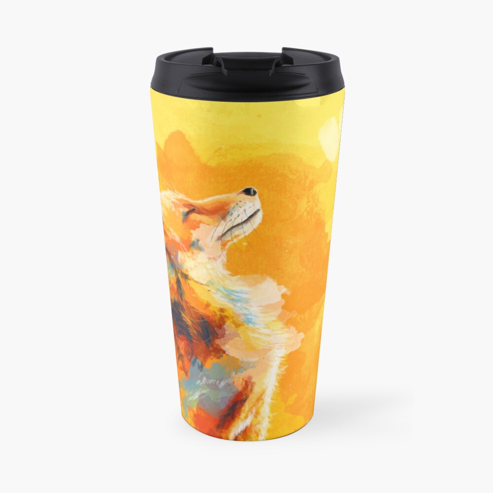 Blissful Light - Fox illustration, animal portrait, inspirational Travel Mug