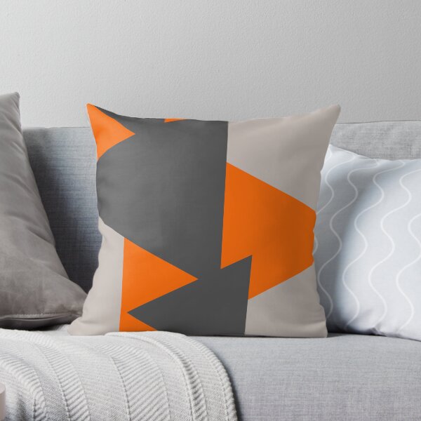 Orange and Grey Triangles Throw Pillow