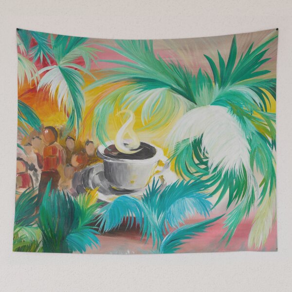Item preview, PALM TREES, PEOPLE AND COFFEE, Acrylic Painting Print, HOLY SPIRIT FELLOW, designed and sold by Artist Susan  Harris.