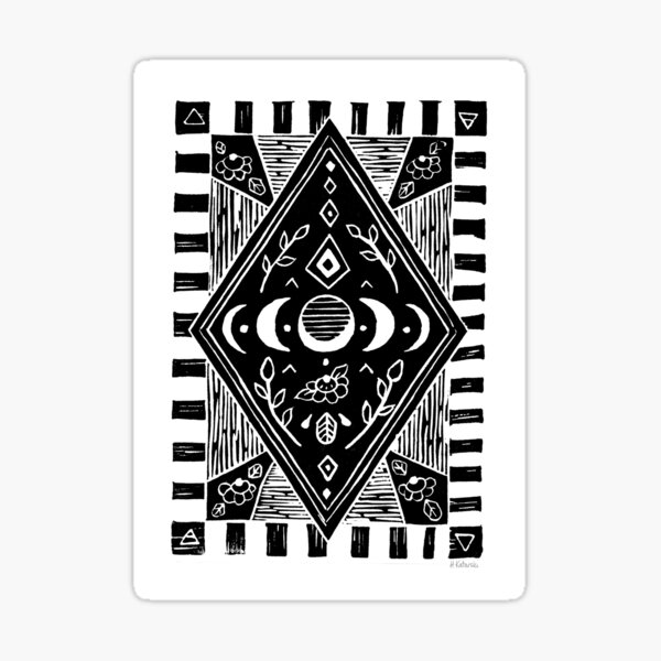 Linoprint - triple moon phases in black Sticker