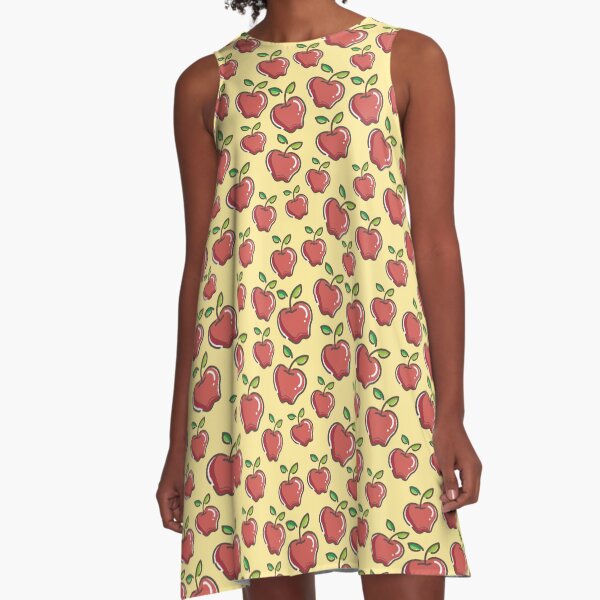Red, Shiny Apples Pattern A-Line Dress