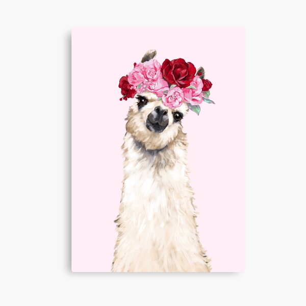 Llama with Pink Roses Flower Crown Canvas Print