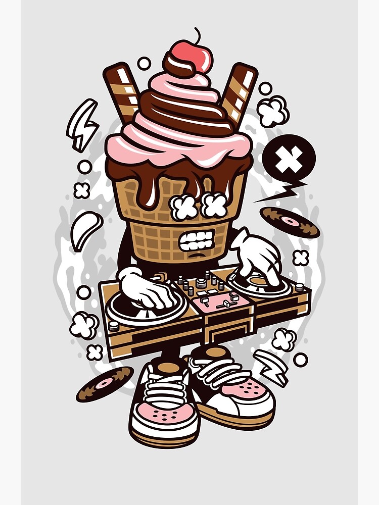 DJ Ice Cream Cartoon Character - Tshirt design for people who love Dance-Club-Music-Party-Fun!