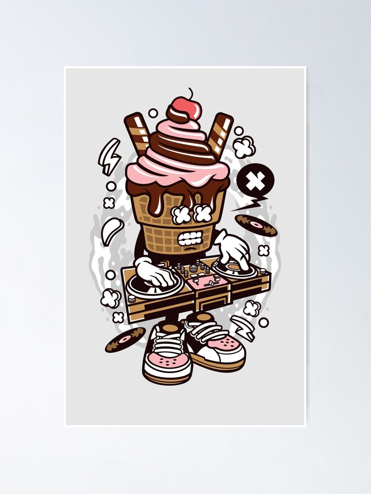 DJ Ice Cream Cartoon Character - Tshirt design for people who love Dance-Club-Music-Party-Fun!