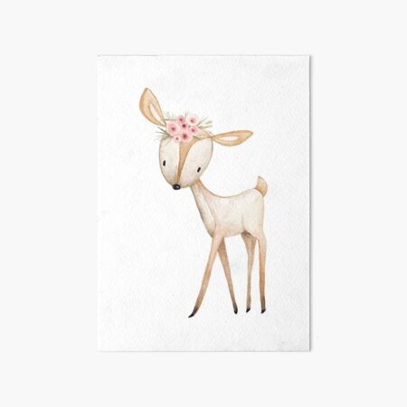 Boho Floral Woodland Deer Art Board Print