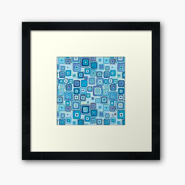 Watercolour Squares Blue Amanya Design Framed Art Print