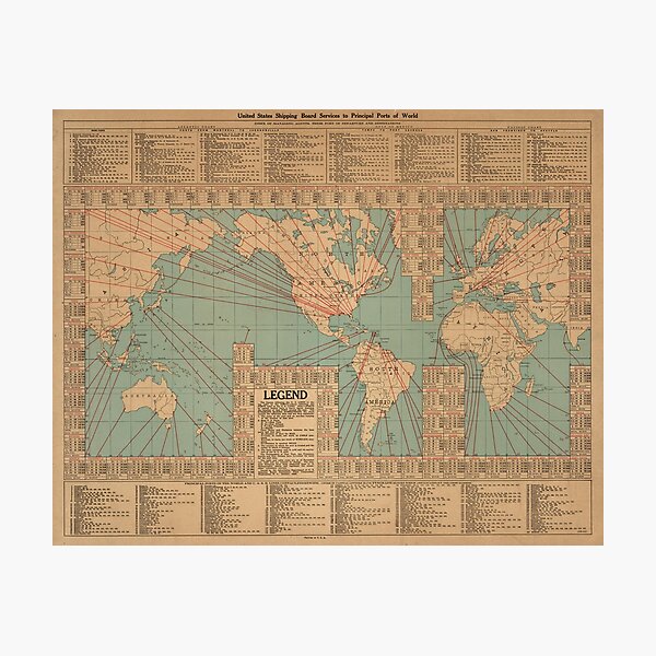 Item preview, Vintage World Map Shipping Routes and Speeds (1923) designed and sold by BravuraMedia.