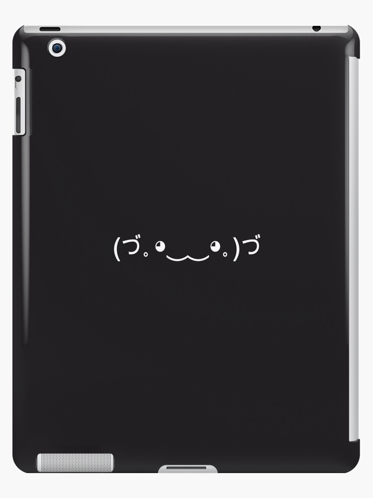Happy Kawaii (づ｡◕‿‿◕｡)づ cute face Hands up shaking Text Emoji white on black  background HD High Quality Online Store
