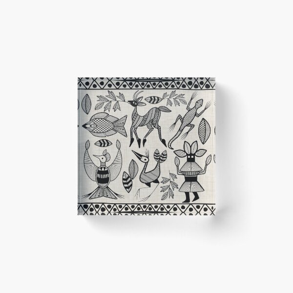 African Senufo Korhogo Tribal Ethnic Art Acrylic Block