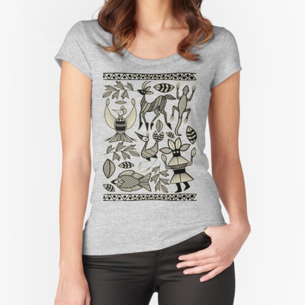 African Senufo Korhogo Tribal Ethnic Art Fitted Scoop T-Shirt