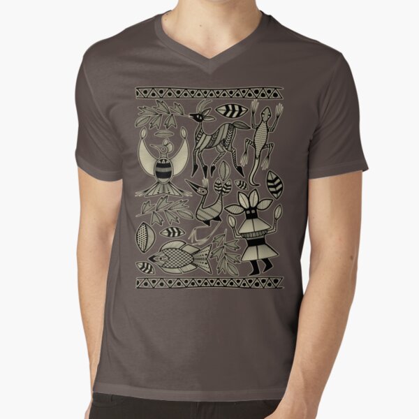 African Senufo Korhogo Tribal Ethnic Art V-Neck T-Shirt