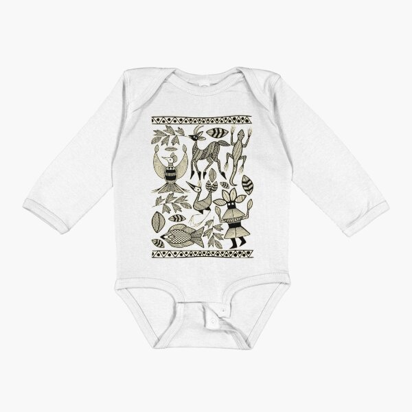 African Senufo Korhogo Tribal Ethnic Art Long Sleeve Baby One-Piece