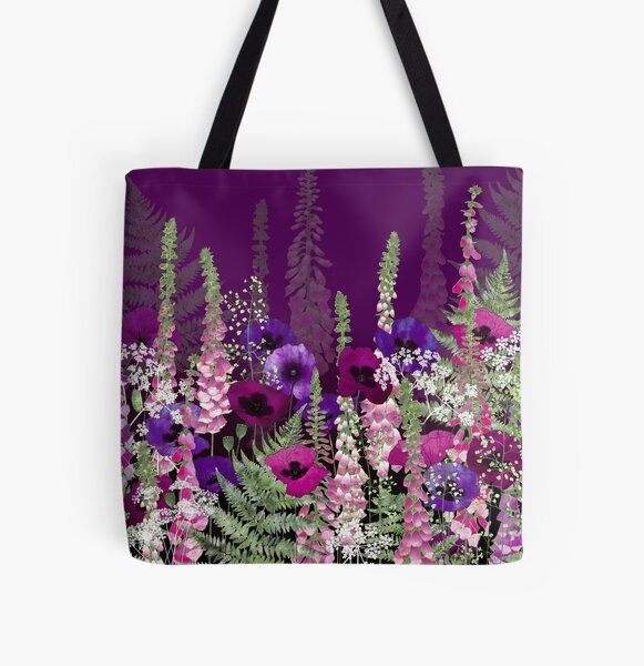 Handpainted Bag Pink Crossbody Bag Purple Poppy Flowers 