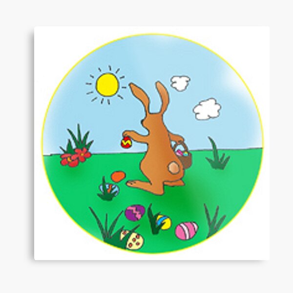 Easter Bunny Delivering Eggs  Metal Print