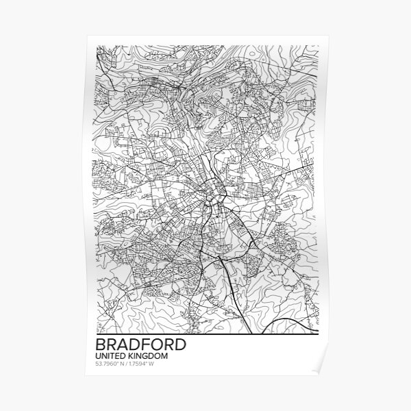 "Bradford map poster print wall art, United Kingdom gift printable