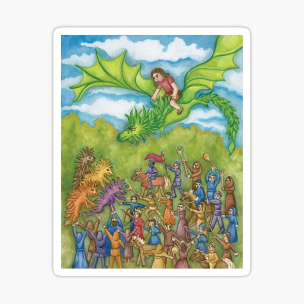 Ingeborg Flying on Esmeralda the Dragon Sticker