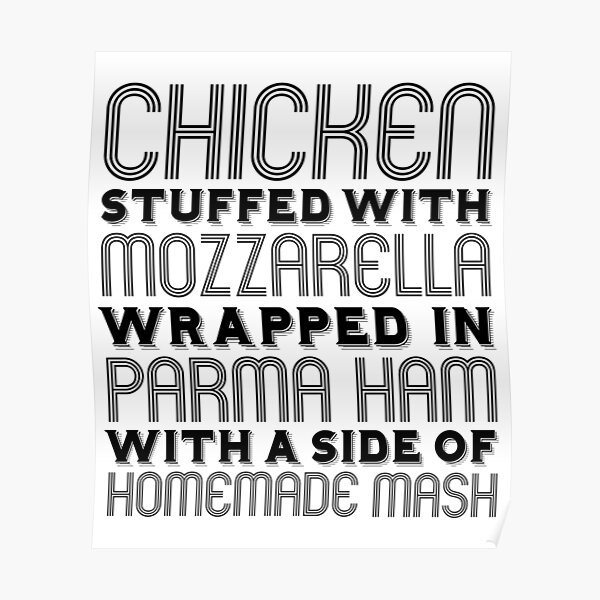 Pollo relleno de mozzarella envuelto en jamón de Parma ... Póster