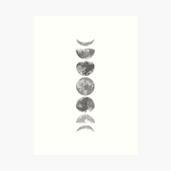 Moon Phases Black & White Art Print