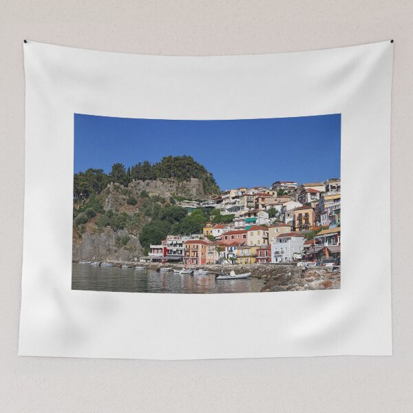 Item preview, castle and colorful buildings Parga Greece designed and sold by goceris.