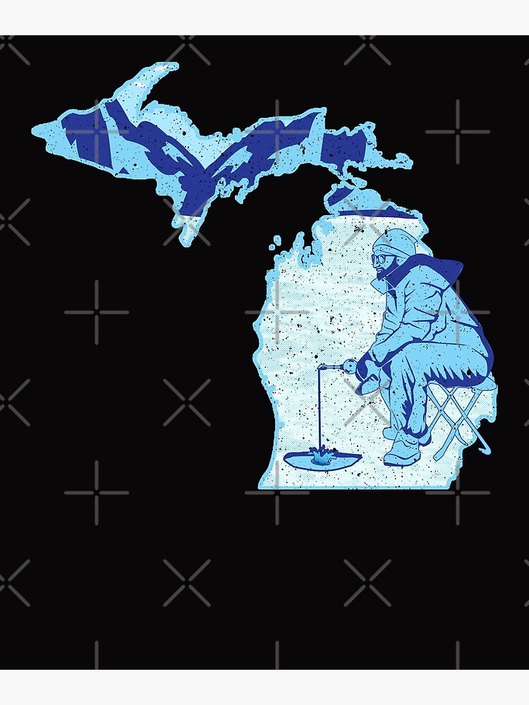 Michigan Ice Fishing State Map | Postcard