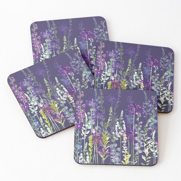 Purple Flower Meadow - Alliums, Delphiniums & Veronica Gentianoides Coasters (Set of 4)