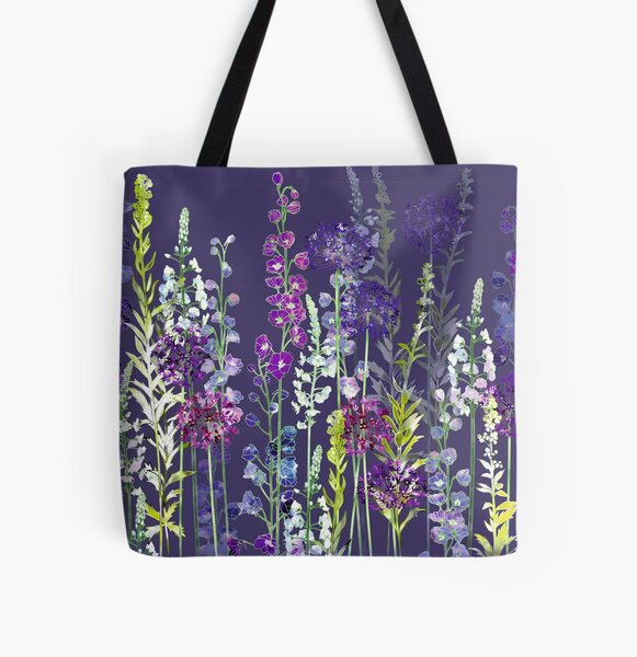 Purple Flower Meadow - Alliums, Delphiniums & Veronica Gentianoides All Over Print Tote Bag