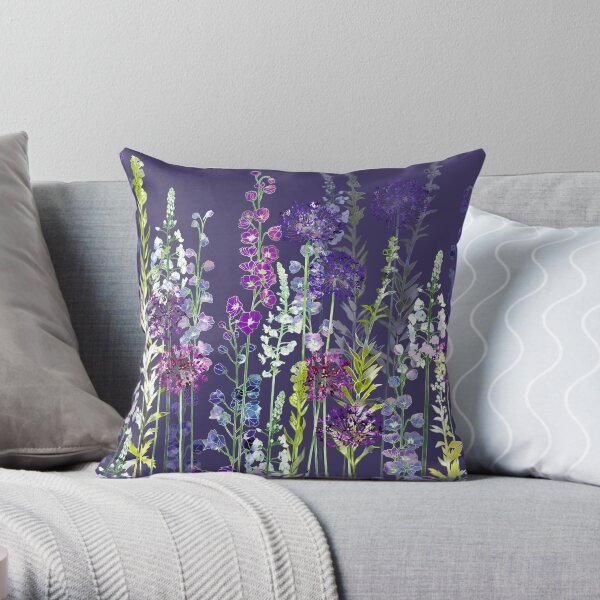 Purple Flower Meadow - Alliums, Delphiniums & Veronica Gentianoides Throw Pillow