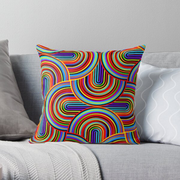 CRAZY CURVES 01, rainbow colored Throw Pillow