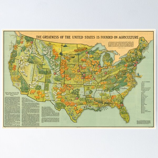 Item preview, Vintage United States Agricultural Map (1922) designed and sold by BravuraMedia.
