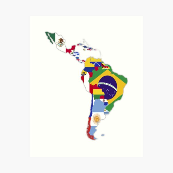 Mapa Banderas de América Latina Lámina artística