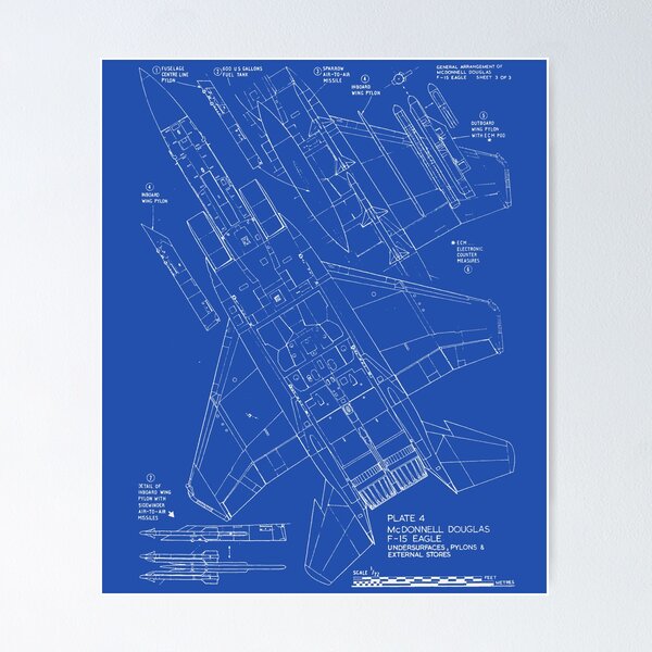 Item preview, F-15 Strike Eagle - Fighter Aircraft technical blueprint drawing designed and sold by BERGULATOR.