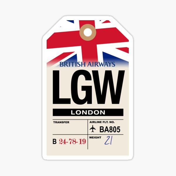 Item preview, London (LGW) England Airline Luggage Tag designed and sold by travelwitheric.
