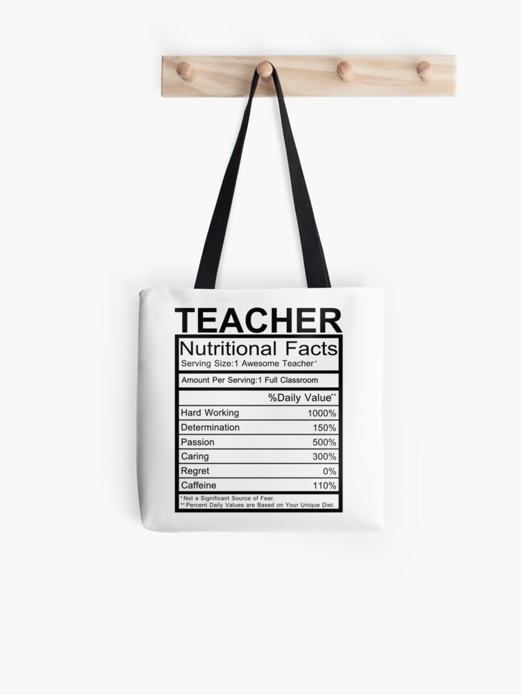New Teacher Gifts Teacher Nutritional Facts Label Teacher Gifts Canvas Tote Bag