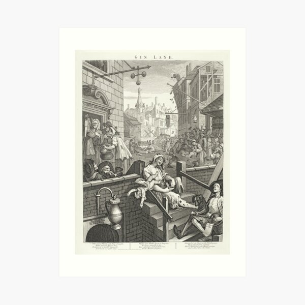 Gin Lane - William Hogarth (1697-1764) - 18th century engraving print Art Print