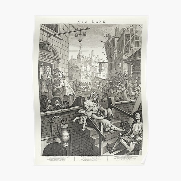 Gin Lane - William Hogarth (1697-1764) - 18th century engraving print Poster