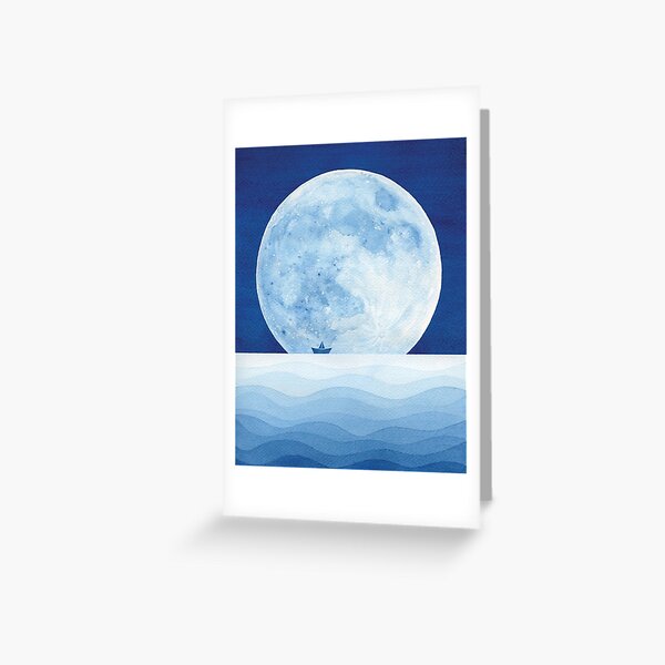Full moon & paper boat Greeting Card