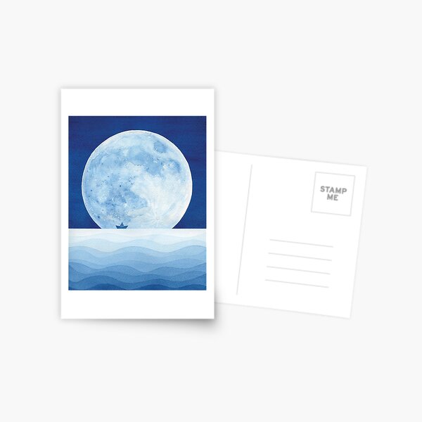 Full moon & paper boat Postcard