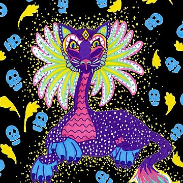 Artwork thumbnail, Mexican Alebrije Dia De Los Muertos Day of the Dead Big Cat Spirit Animal by tinaschofield