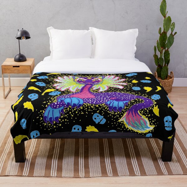 Mexican Alebrije Dia De Los Muertos Day of the Dead Big Cat Spirit Animal Throw Blanket