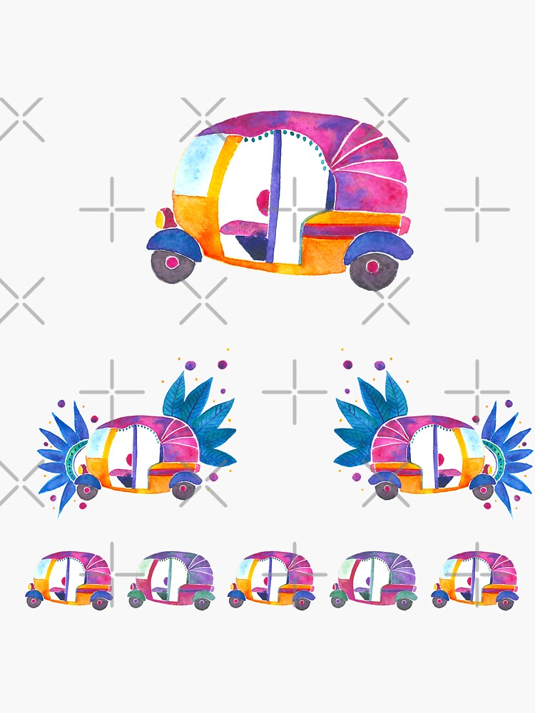 Auto-rickshaw sticker sheet Sticker for Sale by Cynthia Haller