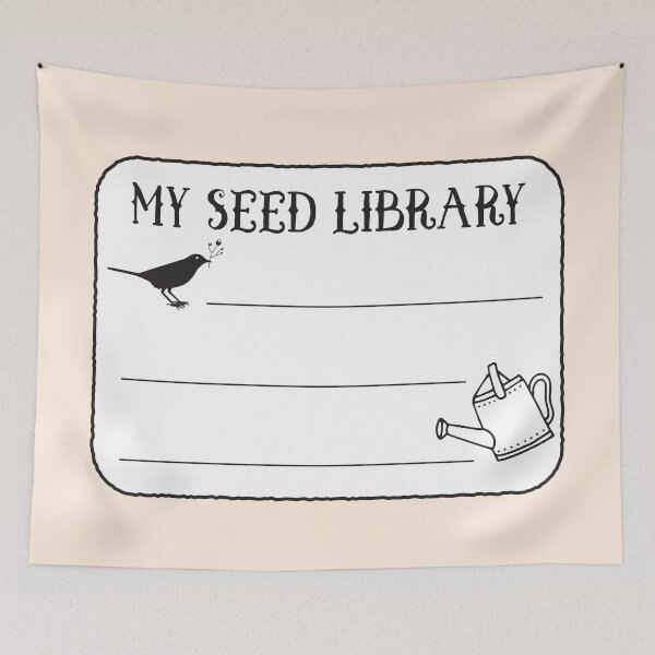 Item preview, My seed library label book plate with black bird and watering can designed and sold by jazzydevil.
