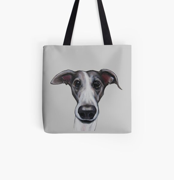 Lurcher, whippet, greyhound, grey All Over Print Tote Bag