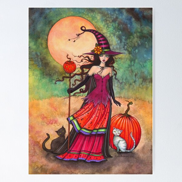 Item preview, October Moon Witch and Cat Fantasy Art Illustration designed and sold by Molly  Harrison.