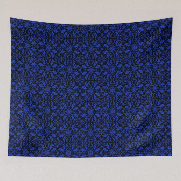 Item preview, Diamond Flower Motif - Blue On Black designed and sold by Blenderbeetle.